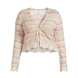 NO BOUNDARIES Crocheted Cropped Cardigan Size 4X 27-29 Juniors Front Tie New